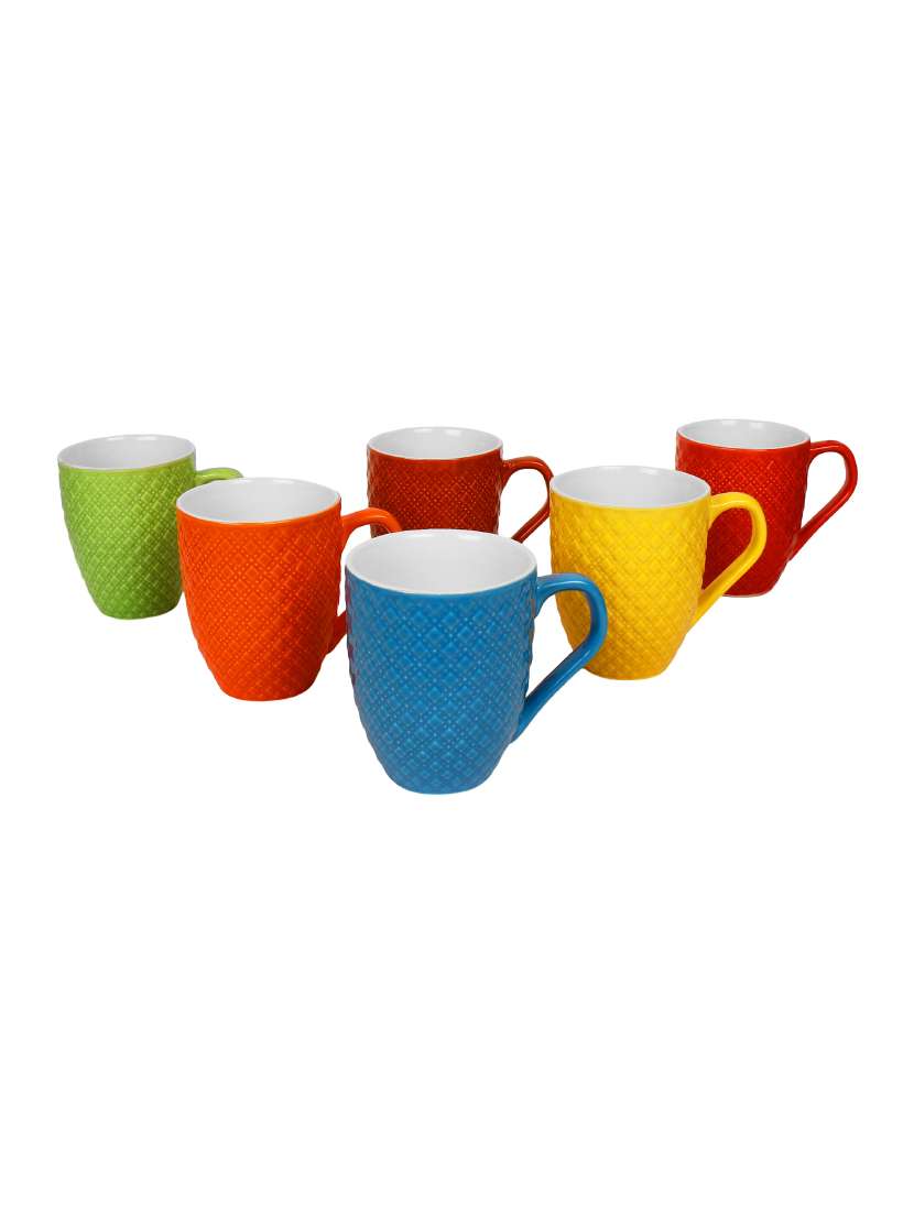 checkered pattern multicolor coffee mugs - set of 6