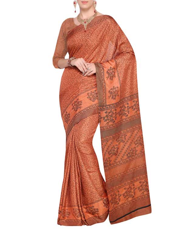 rust orange printed saree with blouse