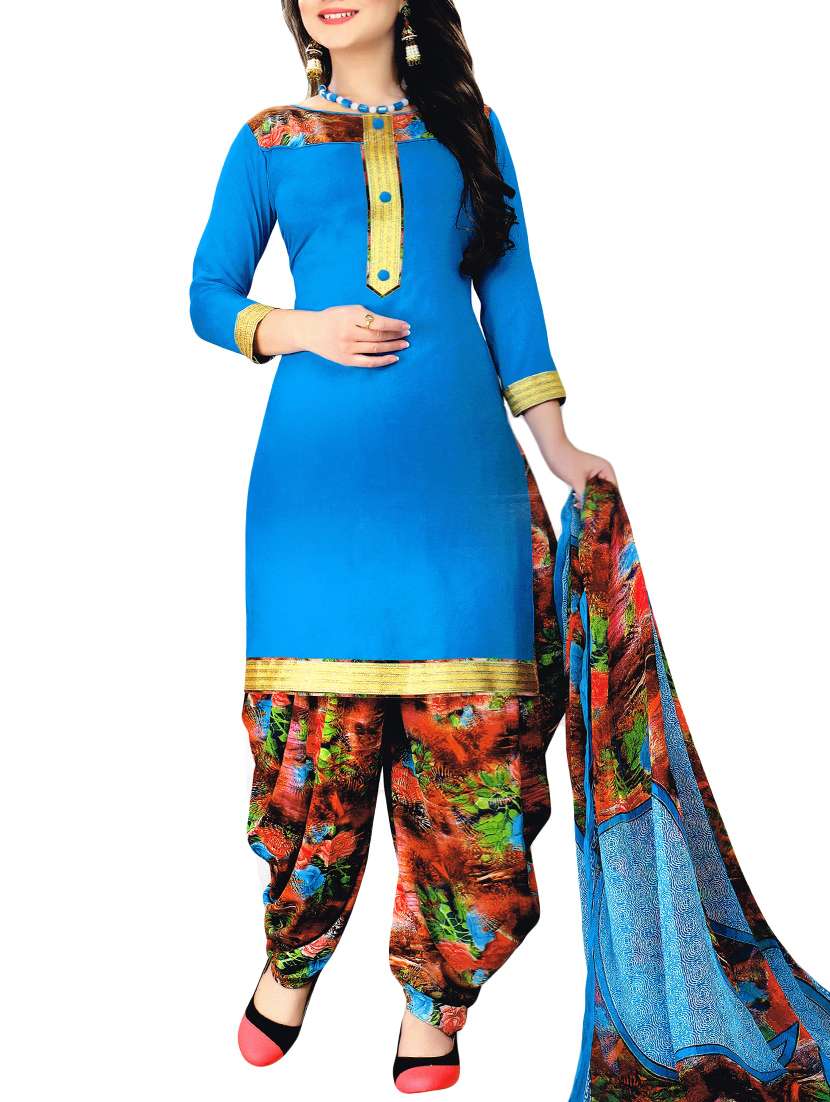 sky blue crepe printed unstitched suit