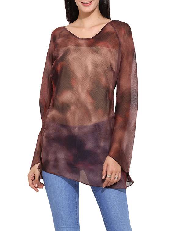 brown printed chiffon tunic