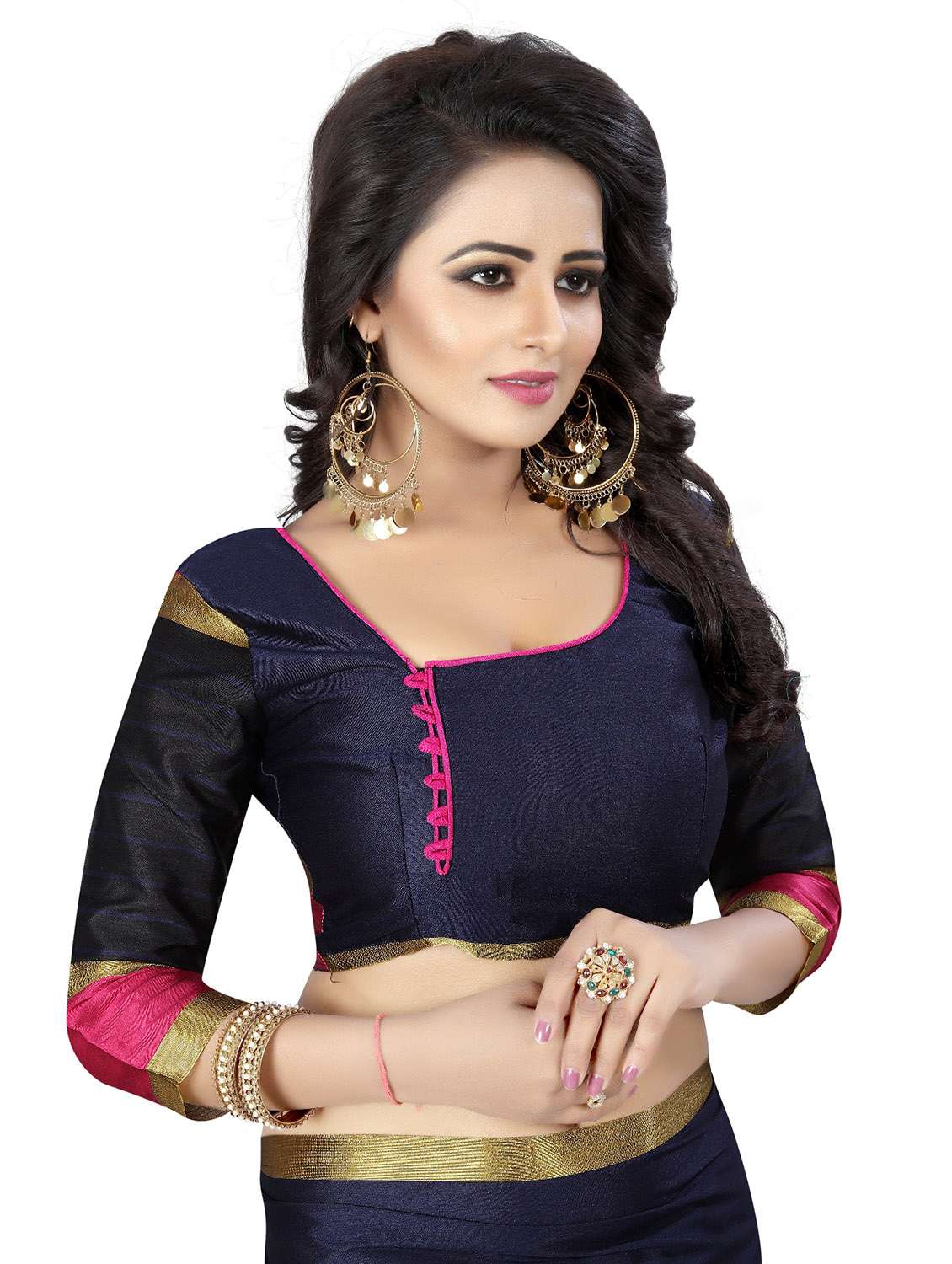 navy blue cotton silk woven saree with blouse - 14773545 -  Standard Image - 2