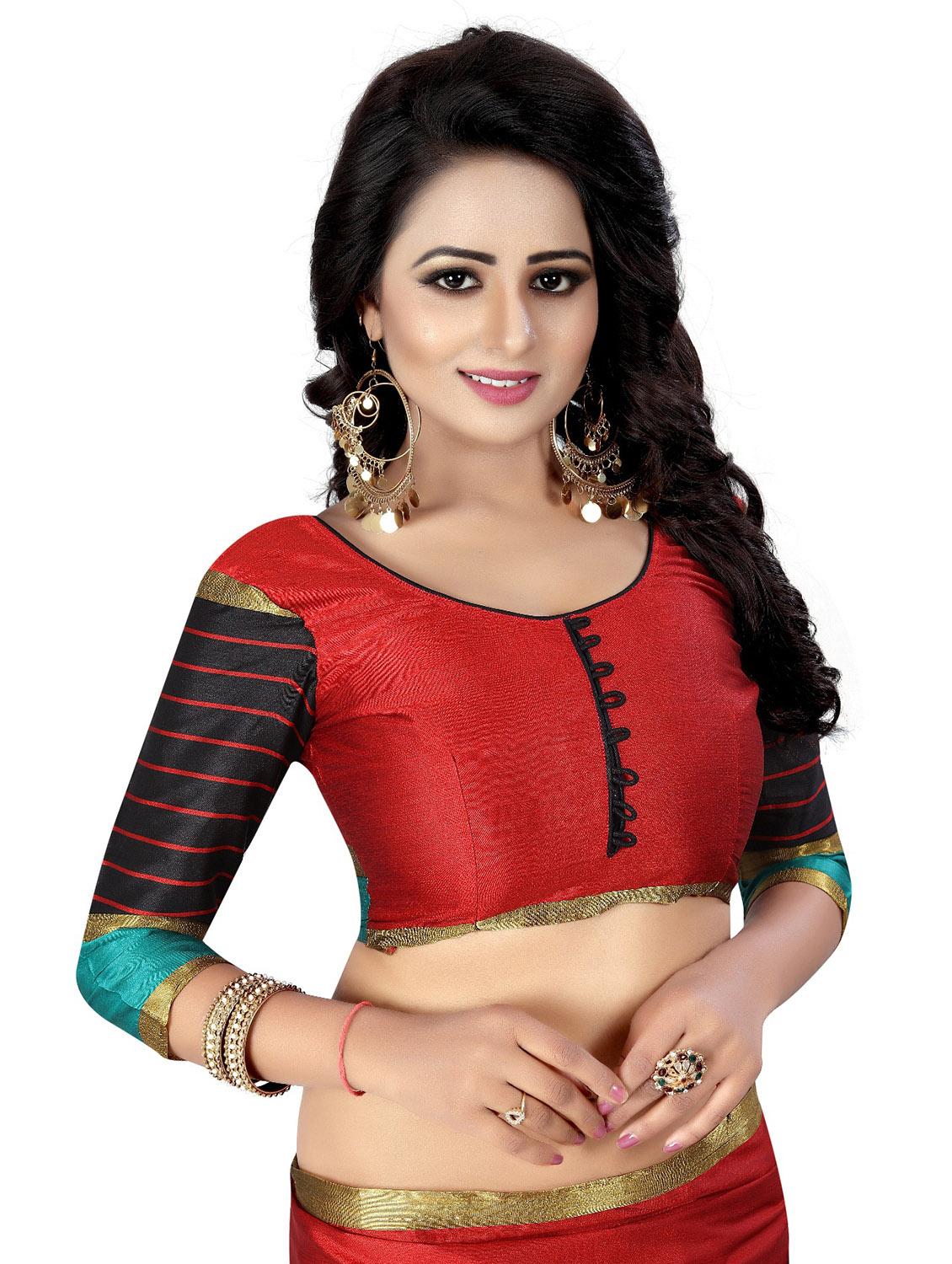 red cotton silk woven saree with blouse - 14773554 - Standard Image - 2