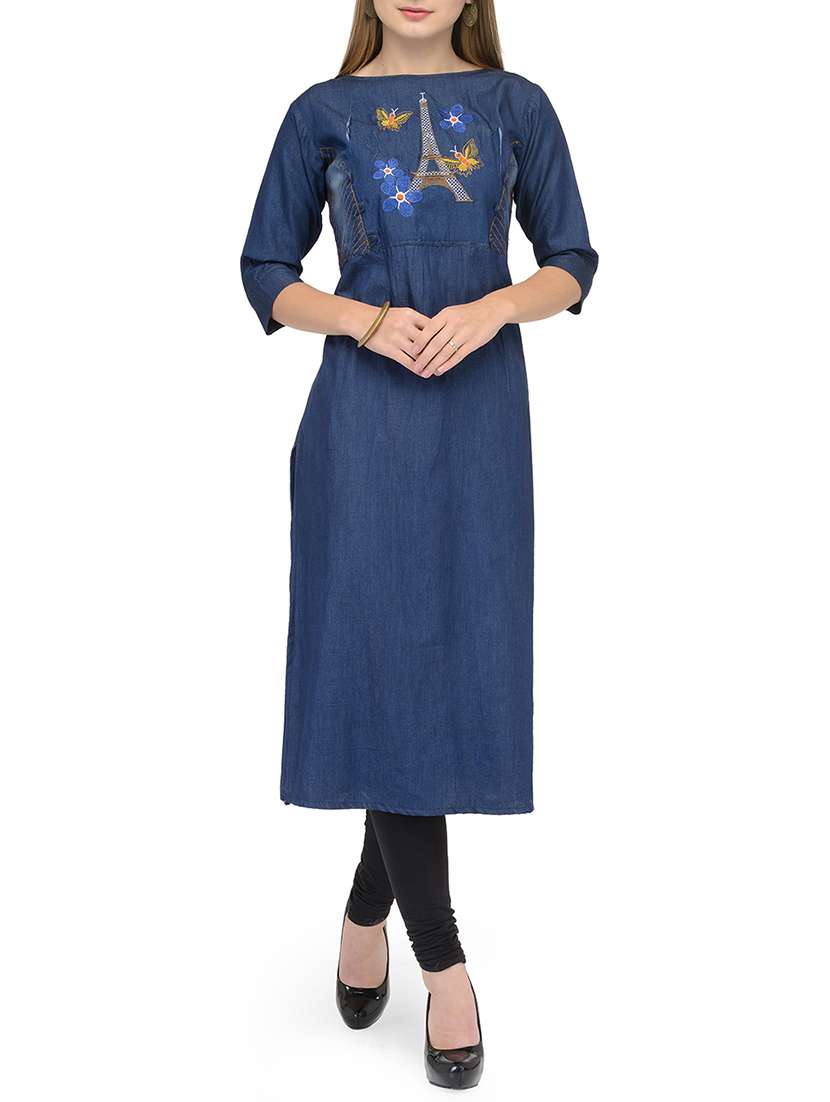 blue denim straight kurta