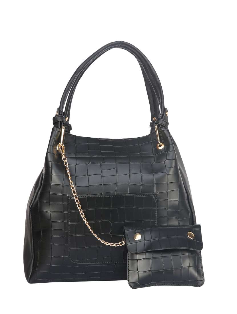 black leatherette  regular handbag