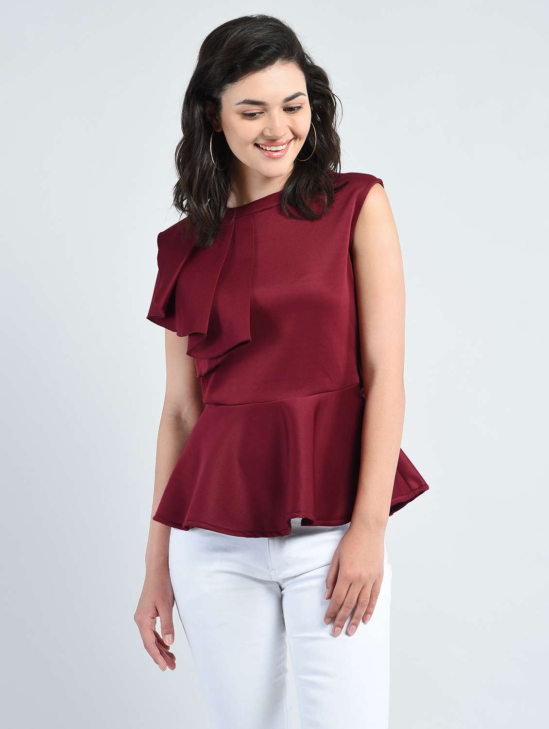 women's peplum round neck top