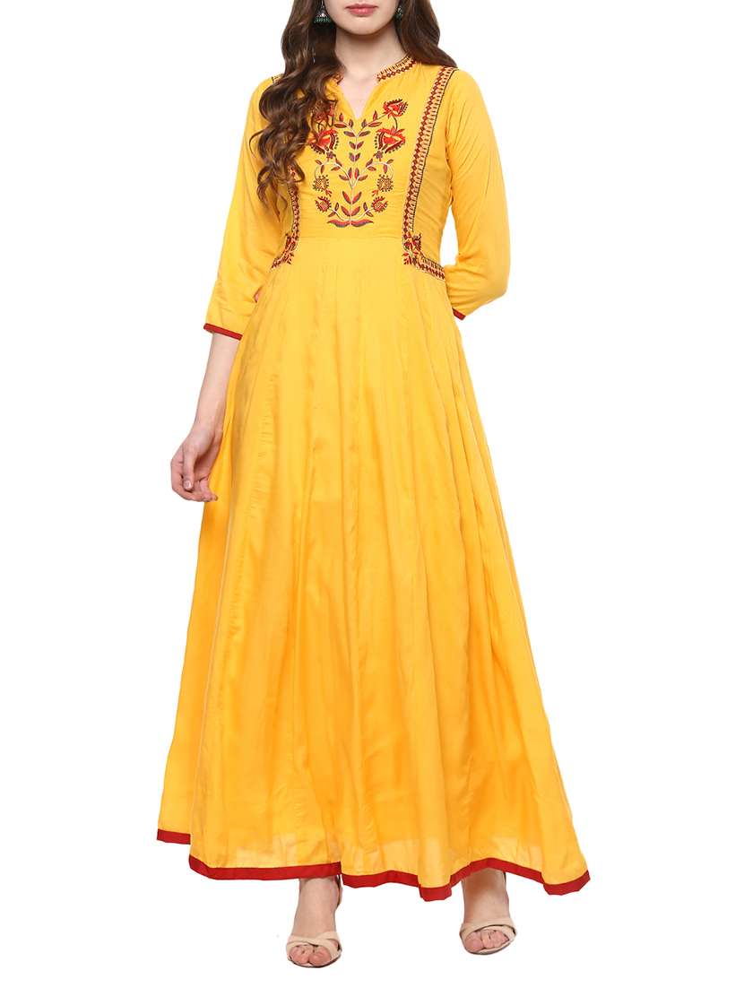 yellow cotton anarkali kurta