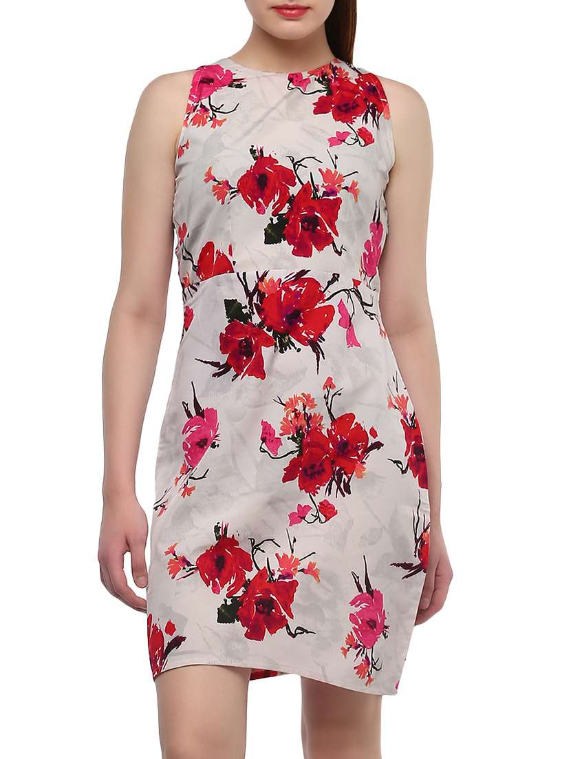 pink printed sheath dress