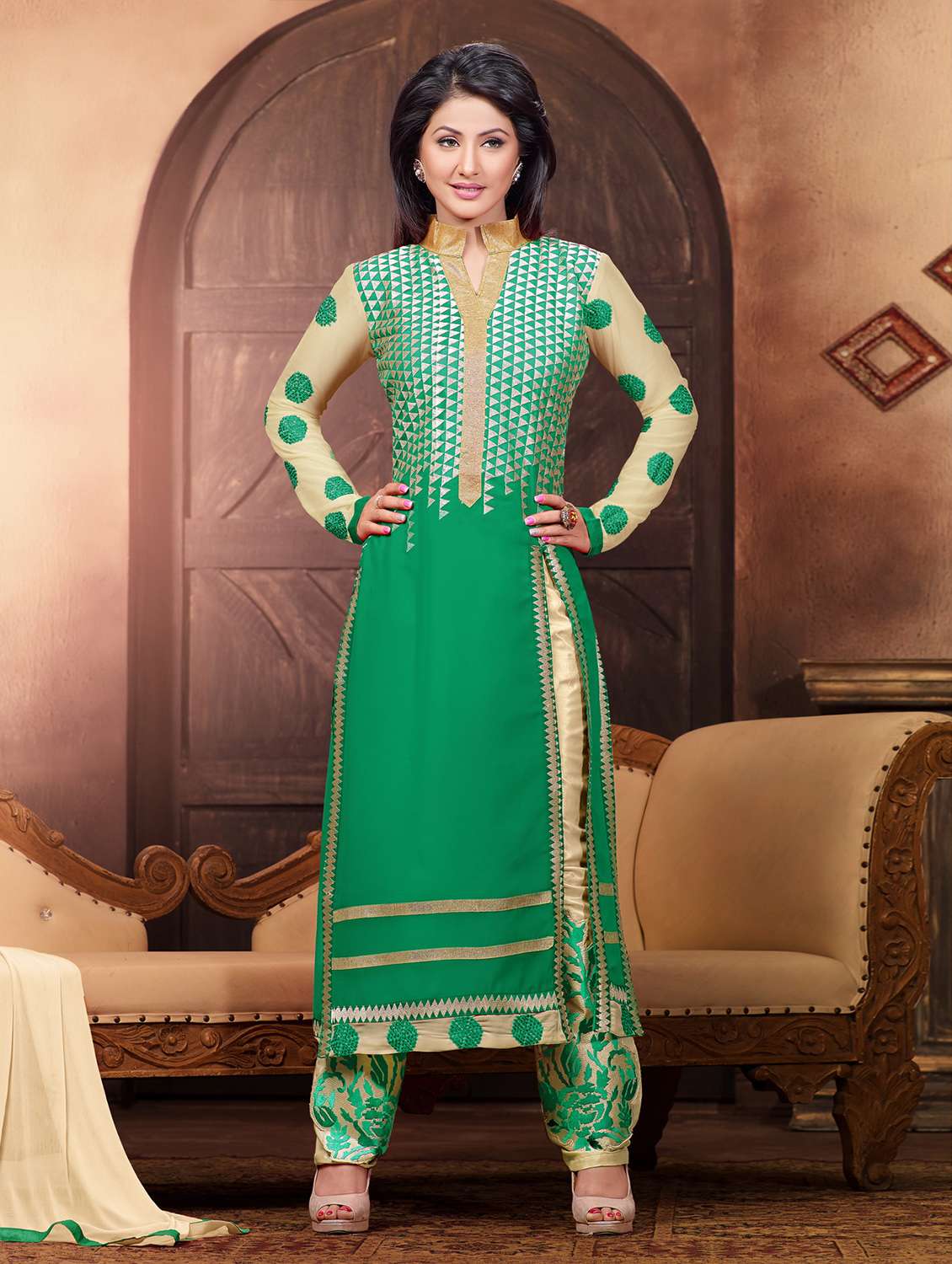 green georgette unstitched churidaar suits