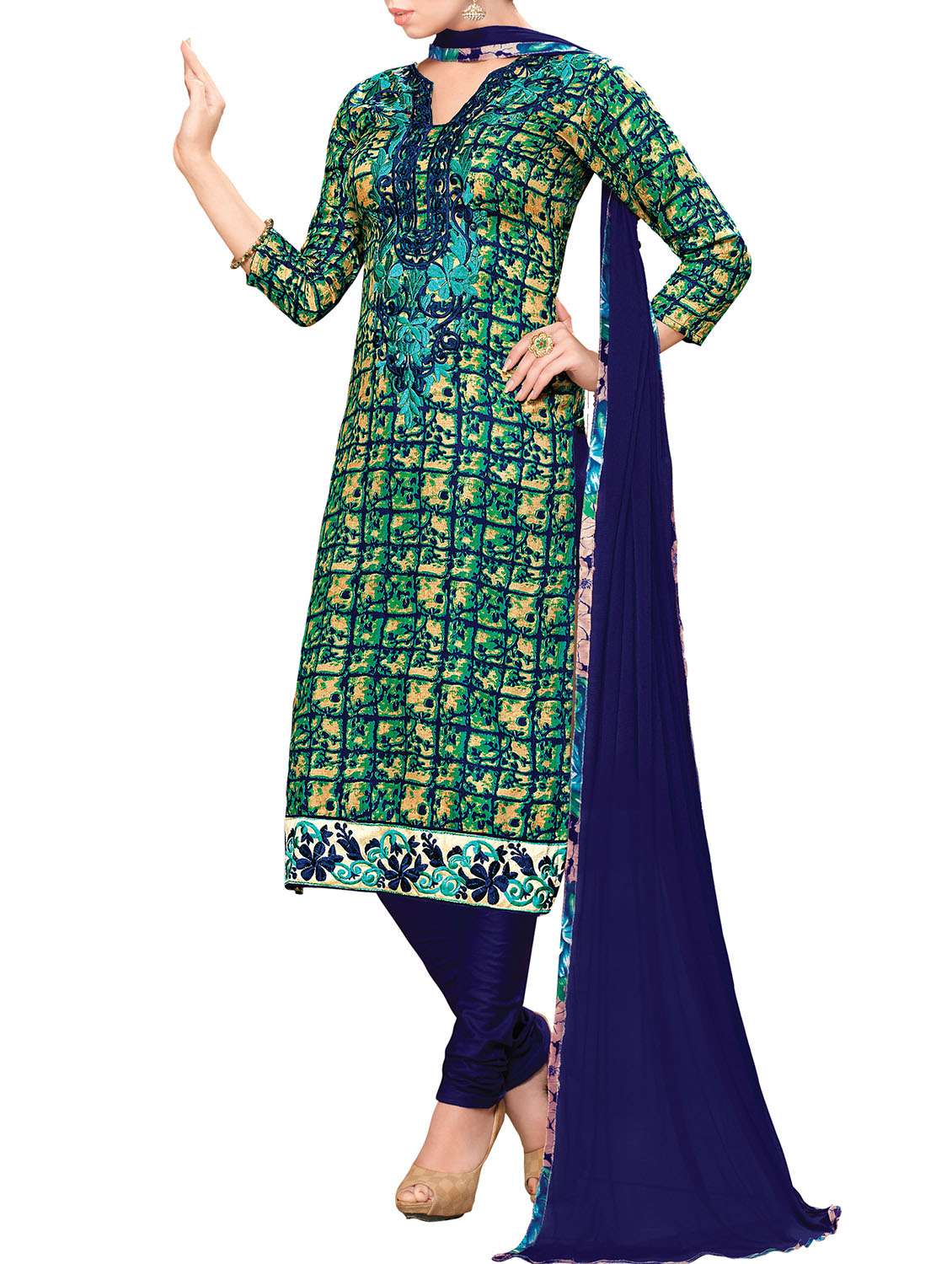 green cotton embroidered unstitched suit
