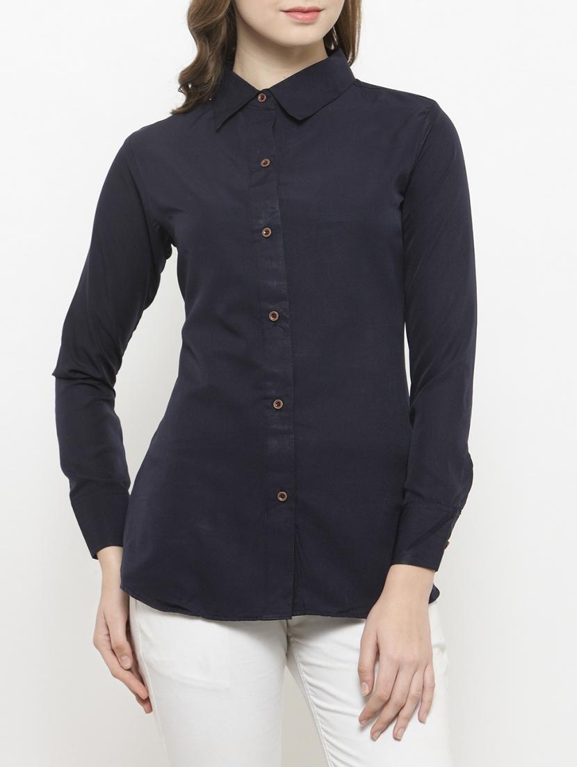 navy blue poly crepe shirt - 14790499 -  Zoom Image - 0