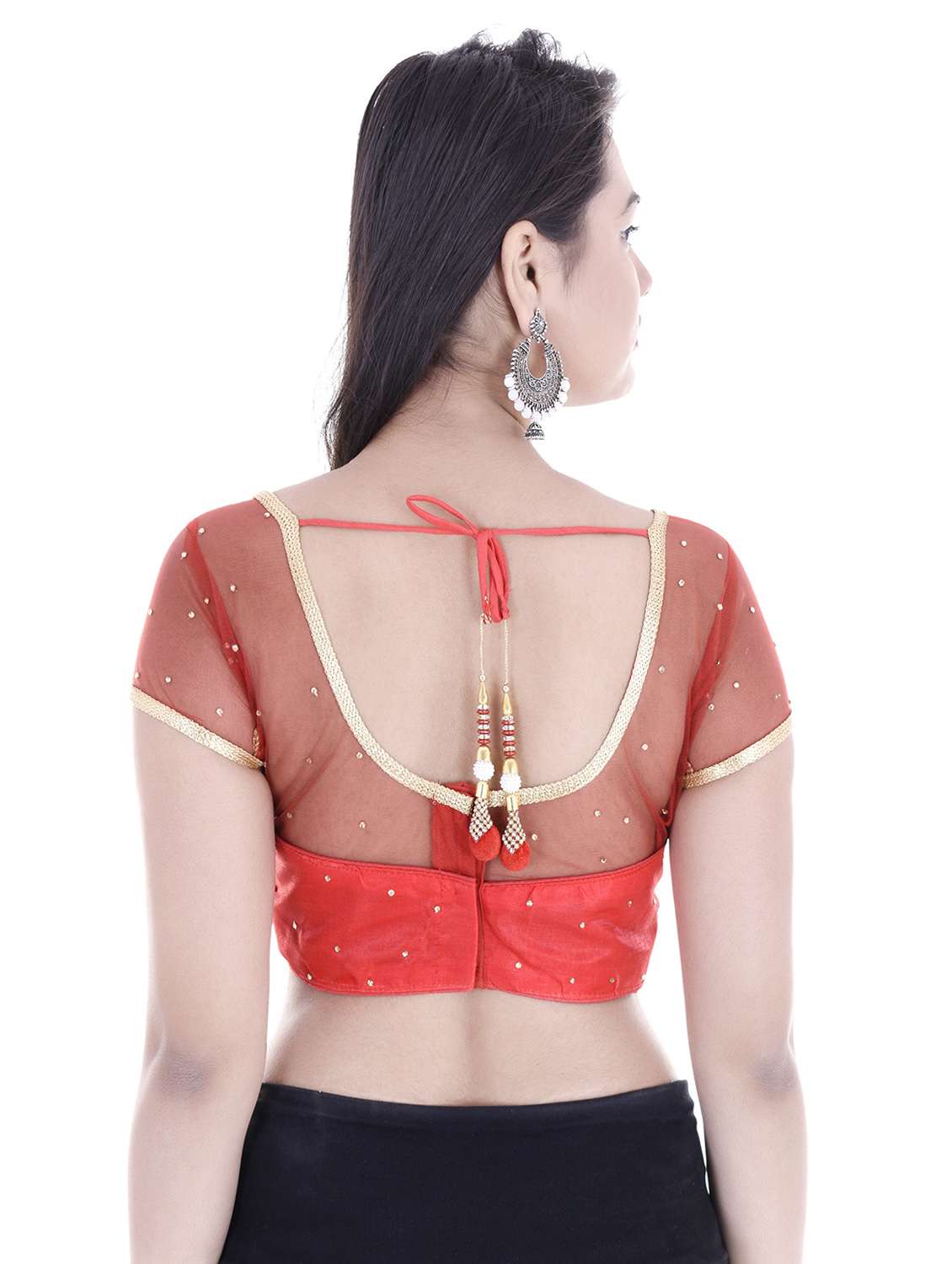 Red Silk Embroidered Blouse