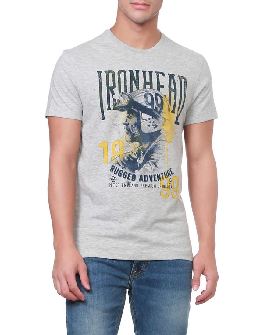 grey cotton chest print t-shirt