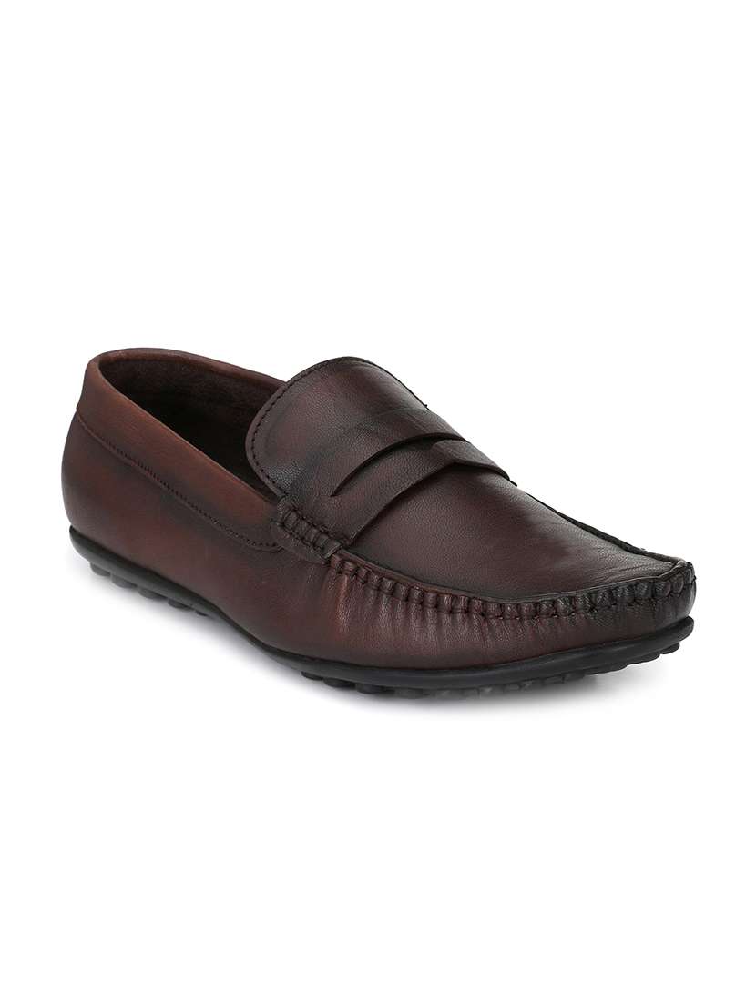 brown leather slip on loafer