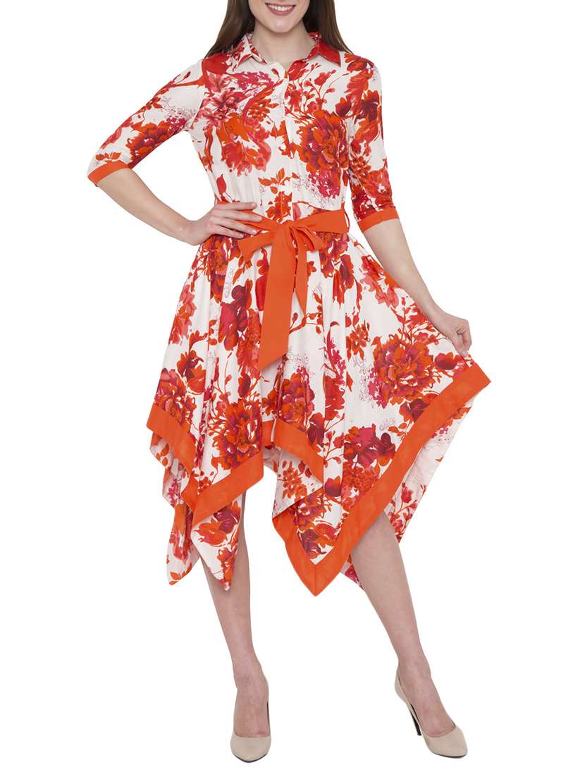 tie front floral asymmetric dress 
