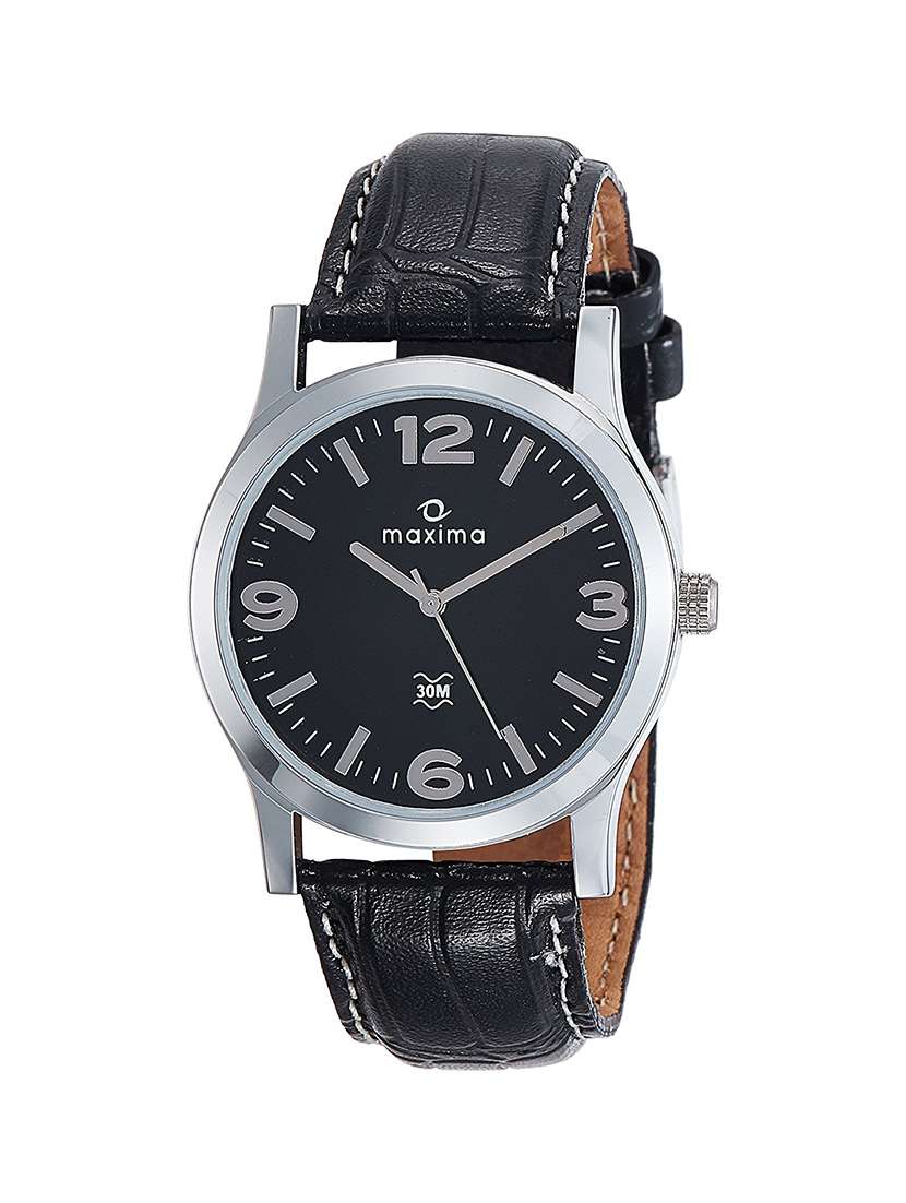 maxima black dial watch  for men  - o-44683lmgi