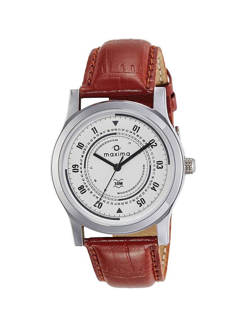 maxima silver dial watch  for men  - o-44687lmgi