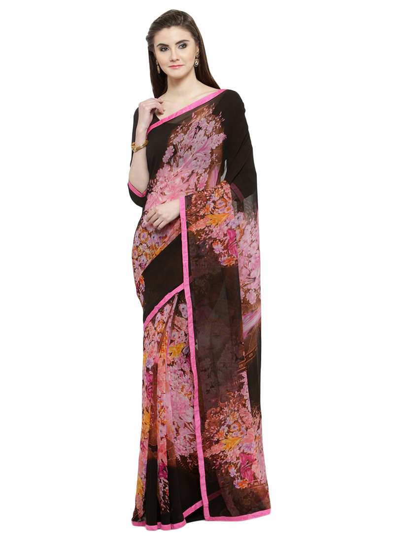 multi colored georgette printed saree with blouse