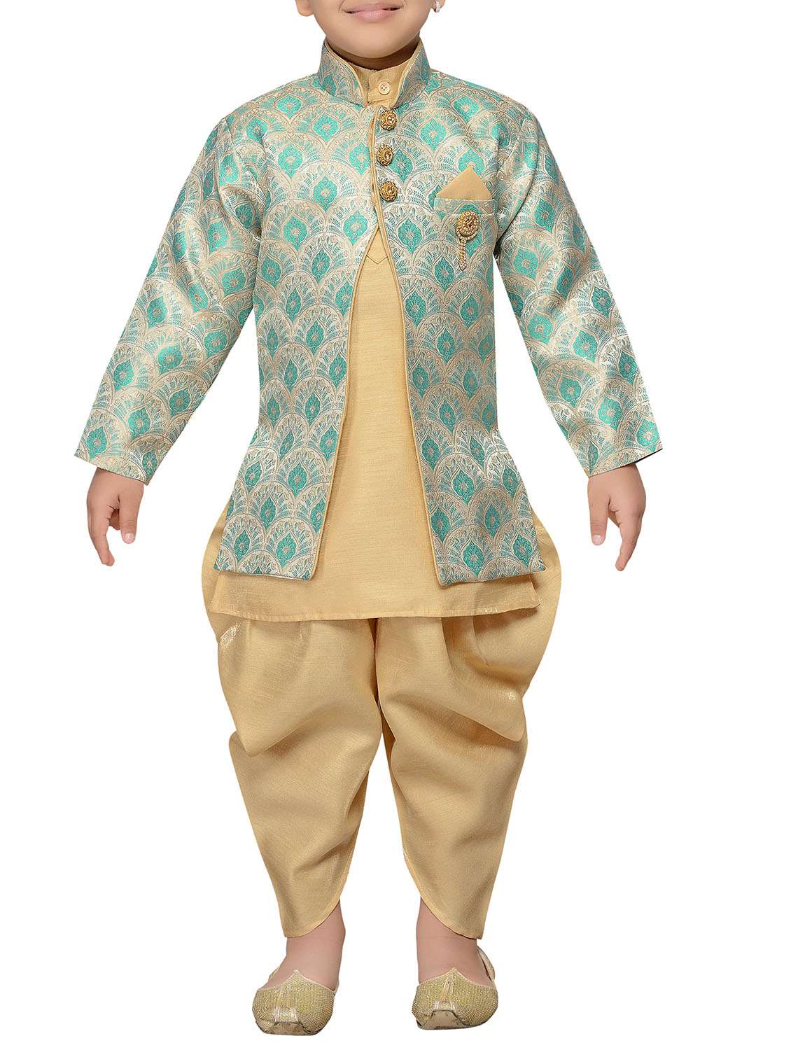 green silk blend sherwani set