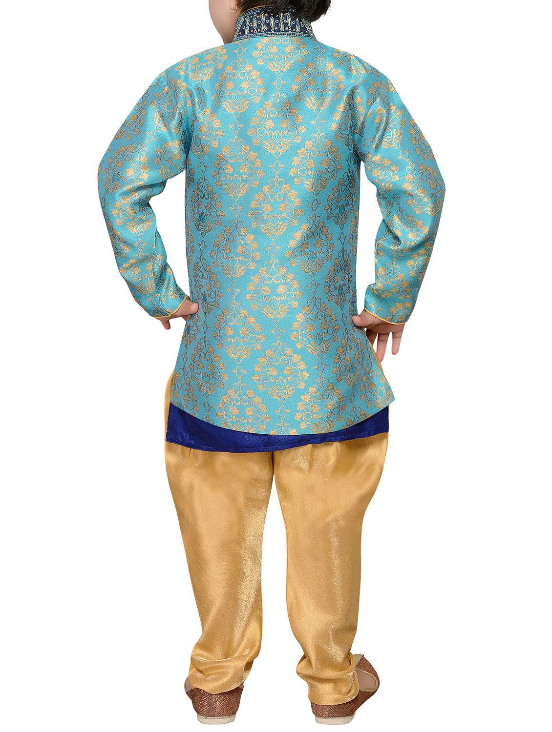 blue silk blend sherwani set - 14808698 - Standard Image - 2