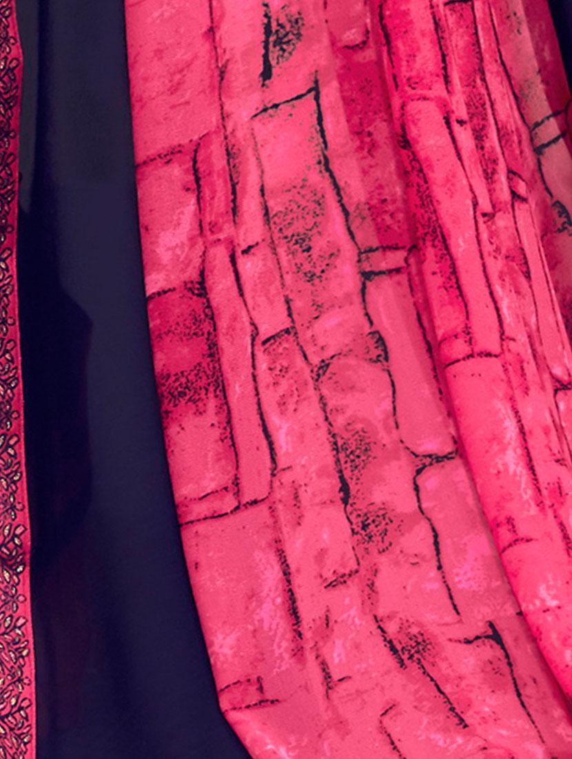 contrast bordered printed saree with blouse - 14809452 - Standard Image - 2