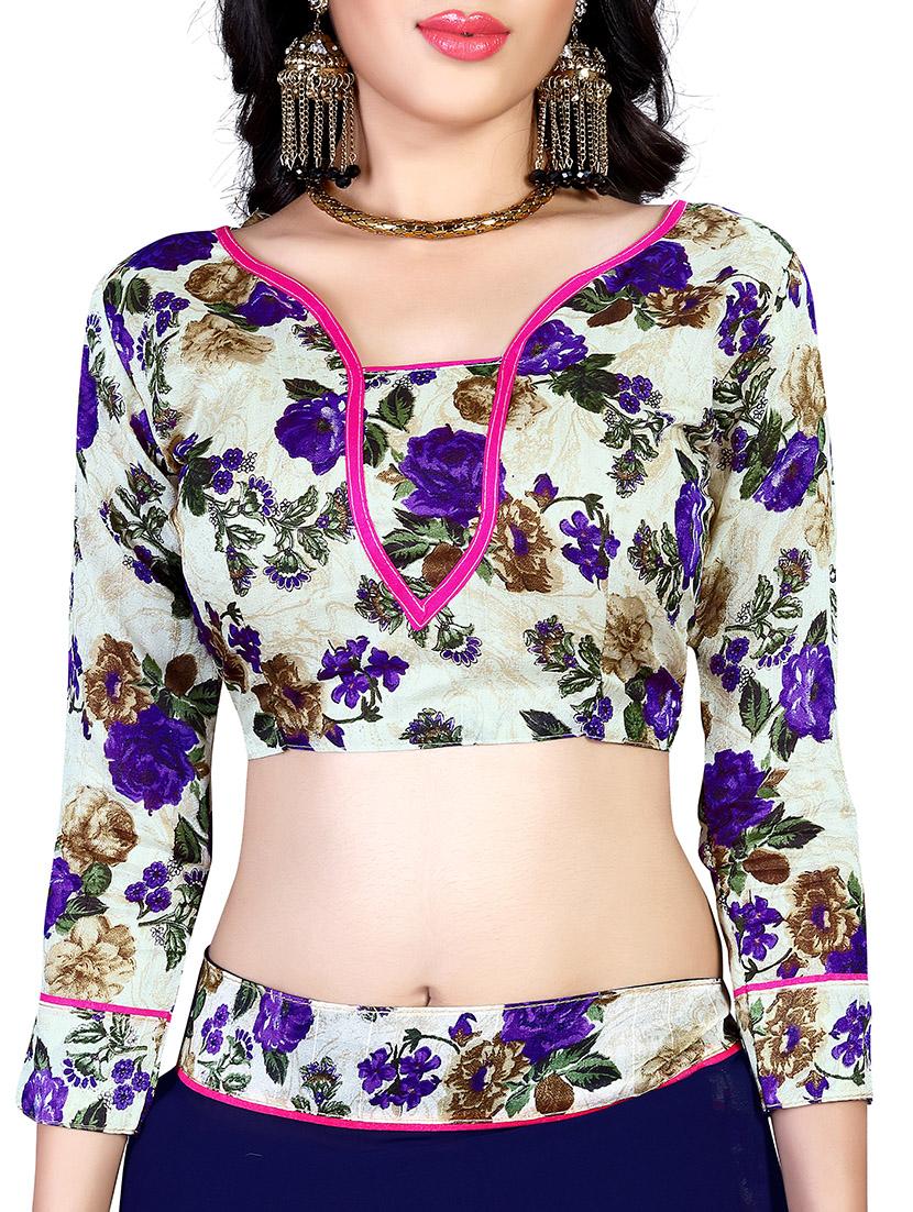 blue printed saree with blouse - 14809467 - Standard Image - 2