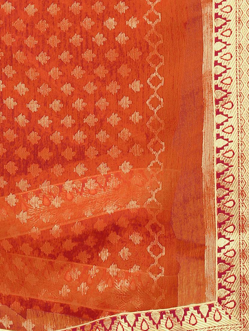 orange and pink woven saree with blouse - 14809476 - Standard Image - 2
