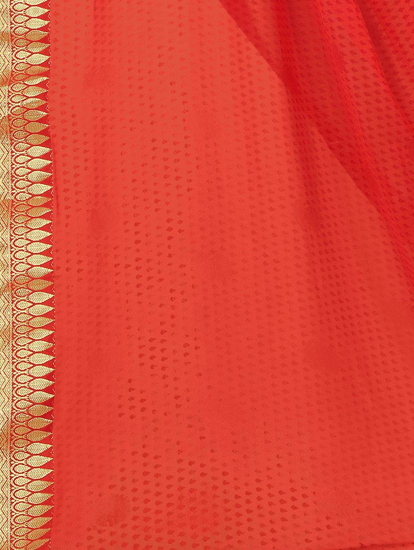 orange printed saree with blouse - 14809482 - Standard Image - 2