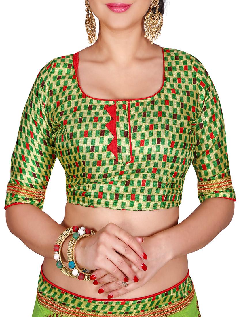 green printed saree with blouse - 14809489 - Standard Image - 2