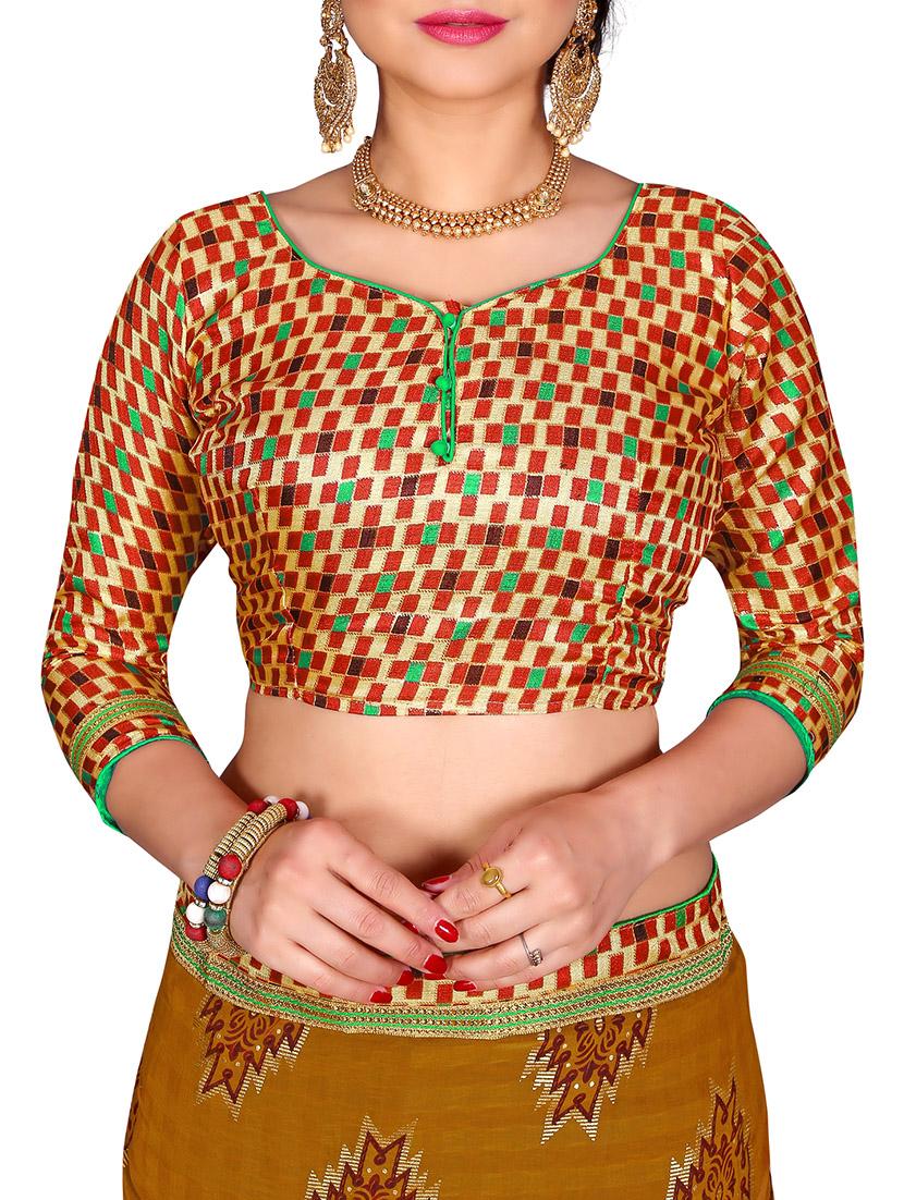 orange printed saree with blouse - 14809490 - Standard Image - 2