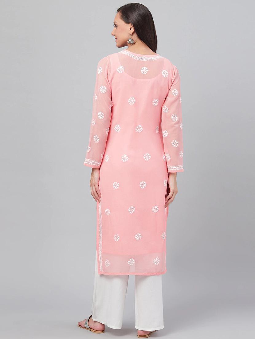 pink chikankari georgette straight women kurta - 14810671 - Standard Image - 2