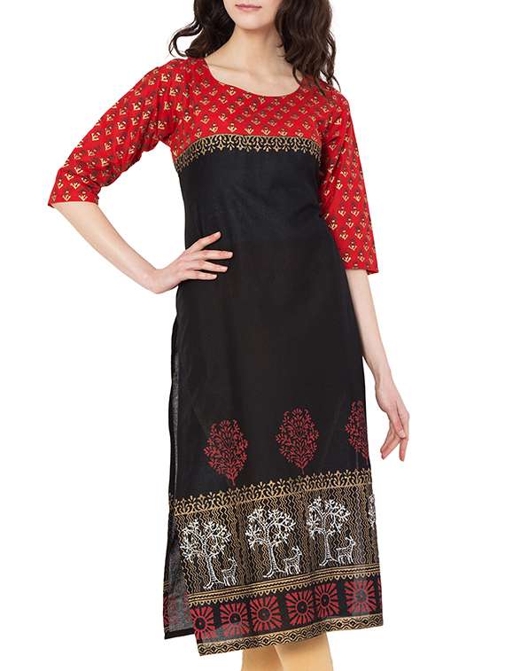 black cotton straight kurta
