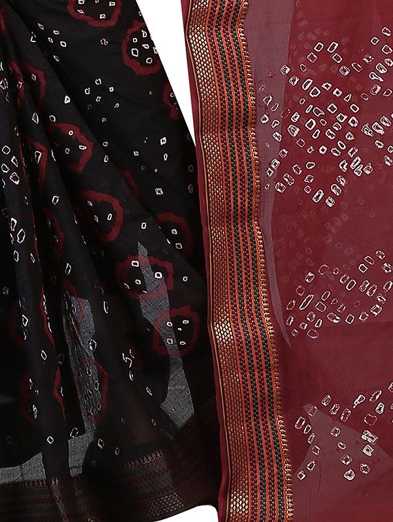 black cotton bandhani saree with blouse - 14812280 - Standard Image - 2