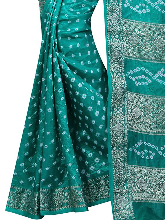 green silk bandhani saree with blouse - 14812312 - Standard Image - 2