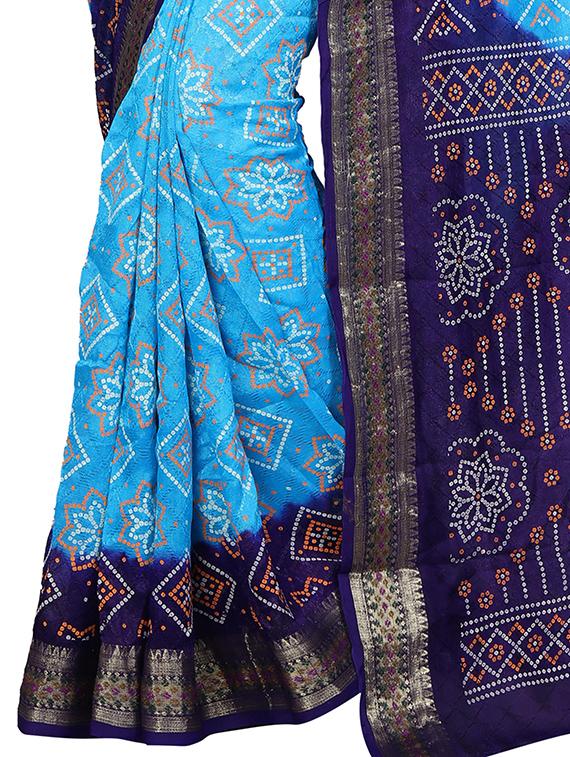 sky blue art silk bandhani saree with blouse - 14812317 - Standard Image - 2