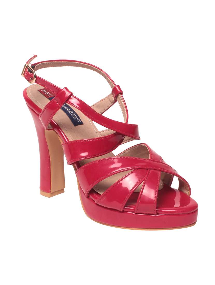 red faux leather platforms sandals