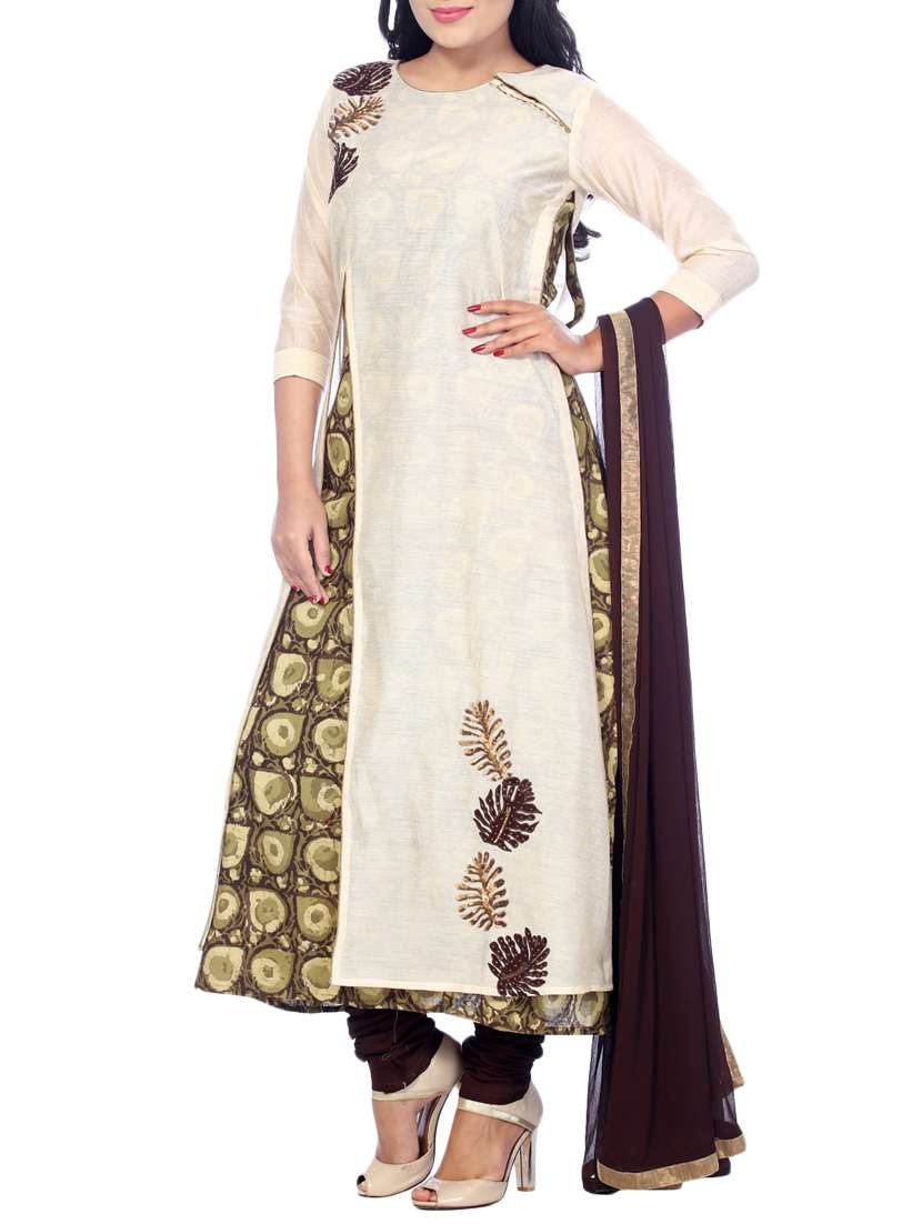 embroidered chanderi churidaar suit set