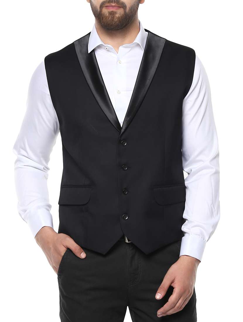 black solid classic waist coat