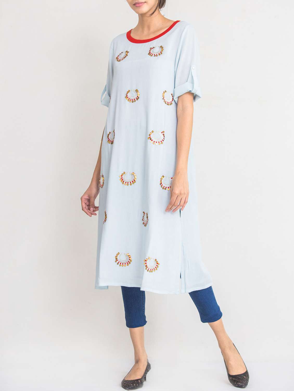 sky blue viscose straight kurta