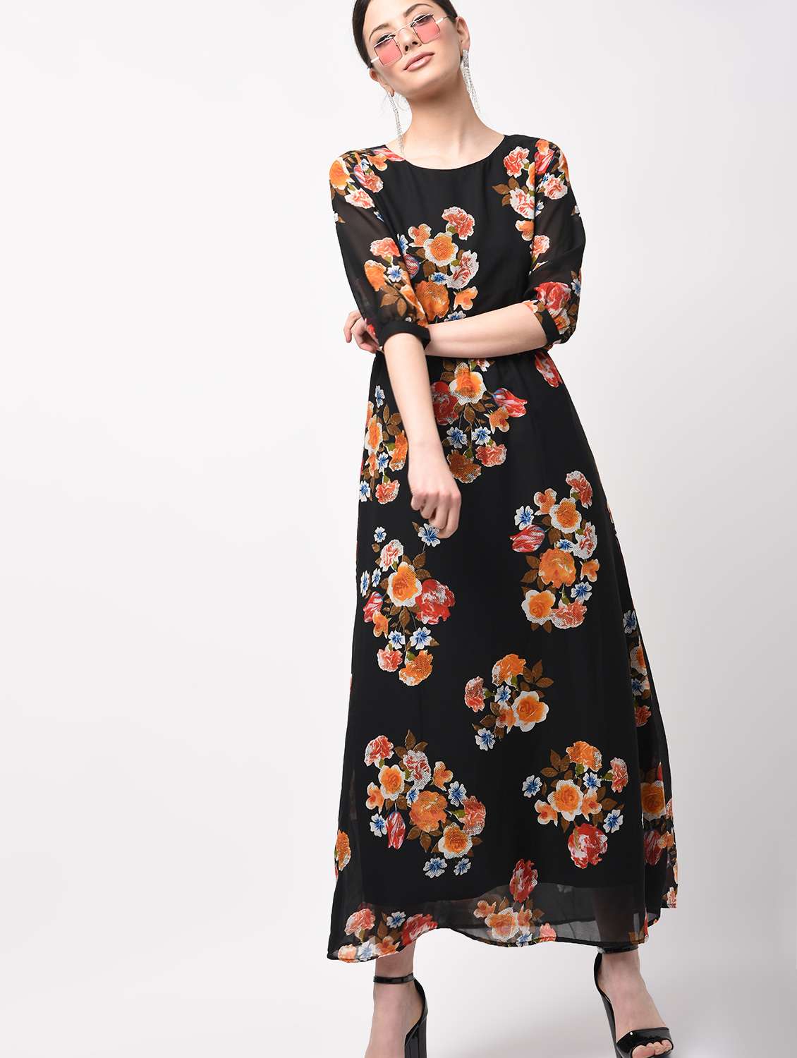 floral boat neck maxi dress
