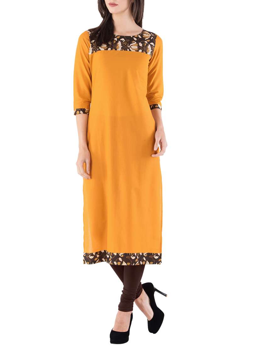 mustard cotton straight kurta