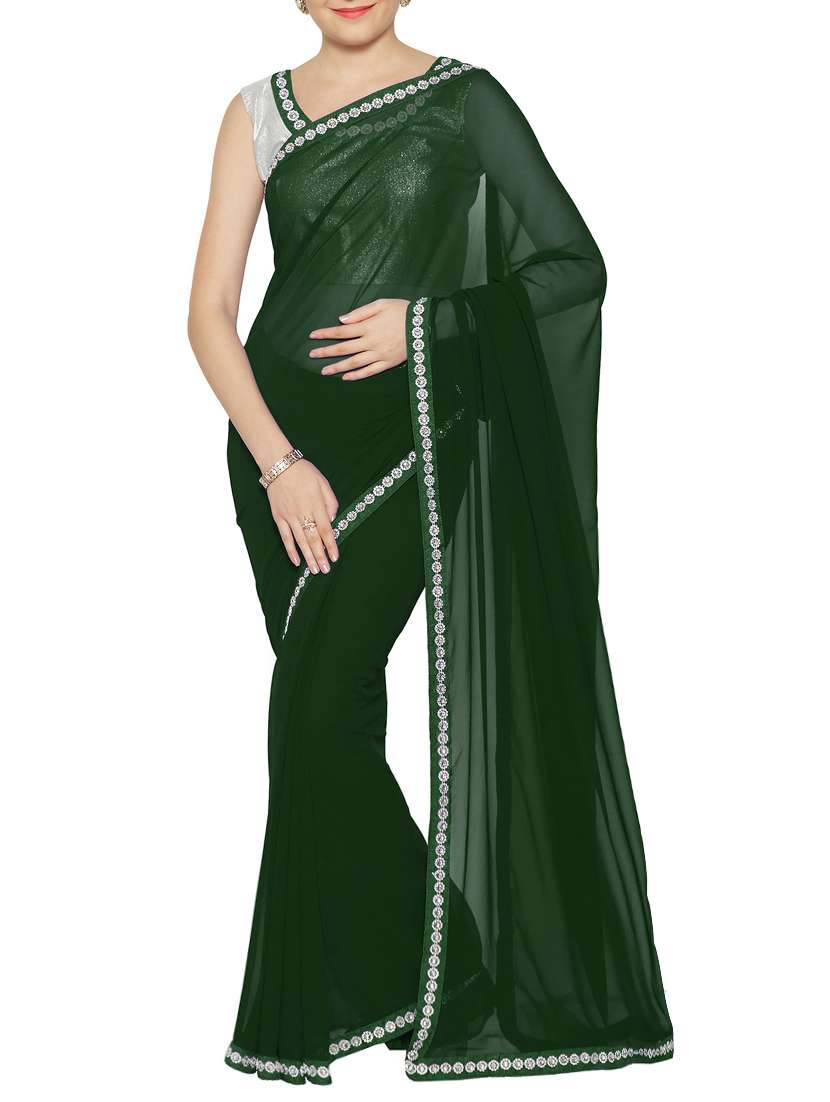 green bordered saree with blouse