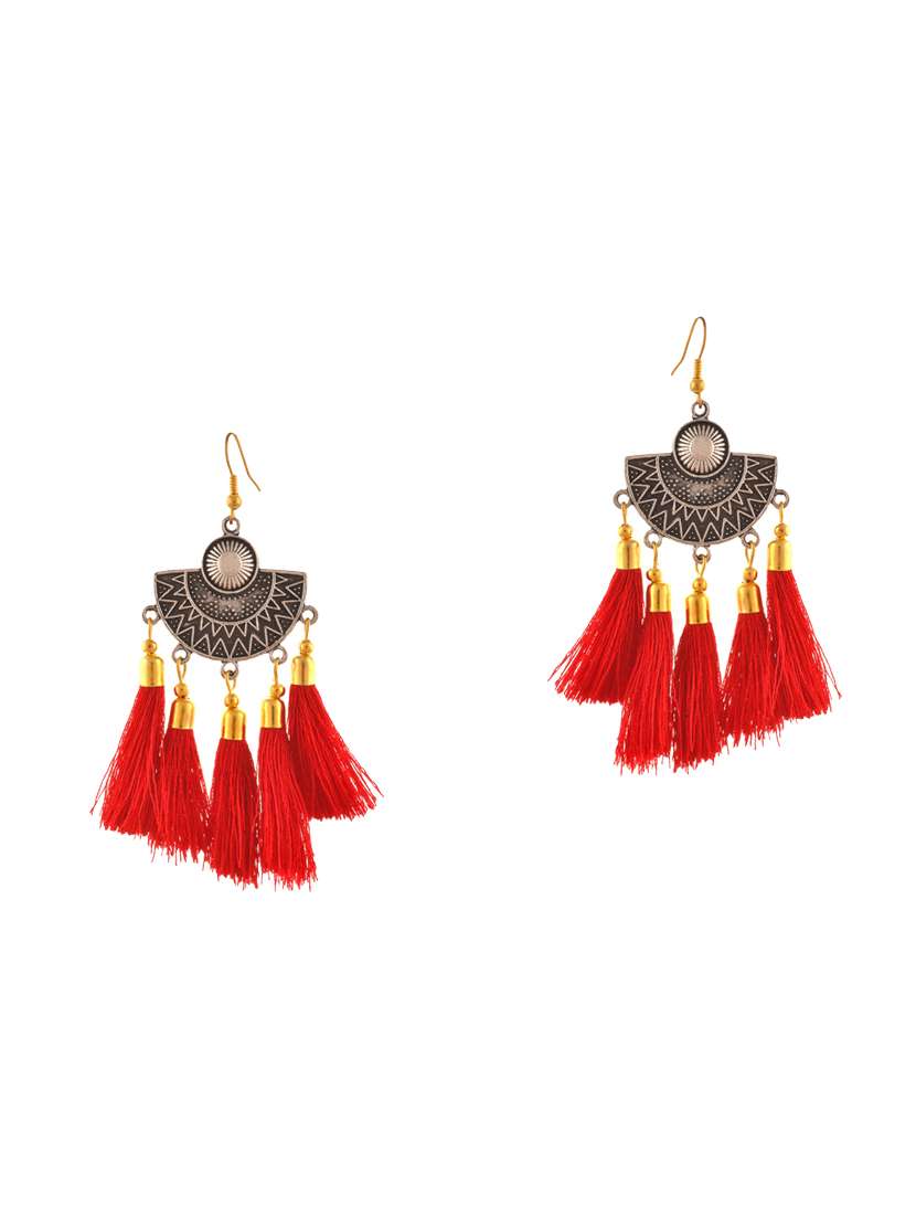 red metal tassel earrings