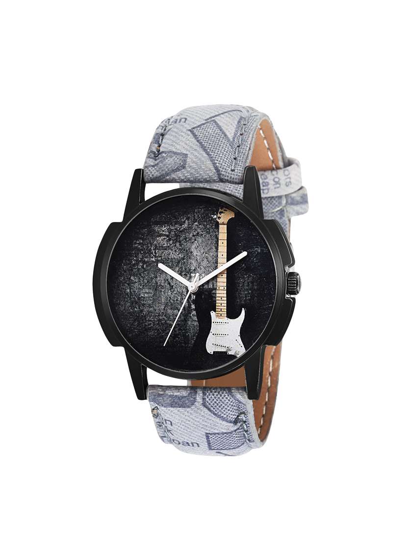 eraa grey strap guitar analog wrist watch for men