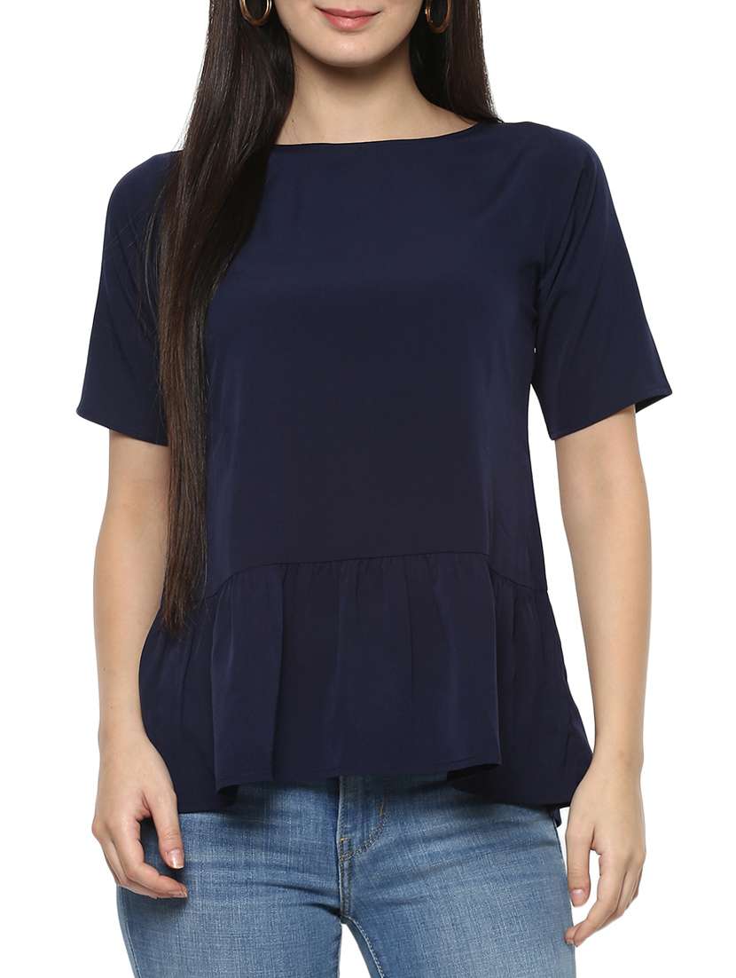 solid blue casual top