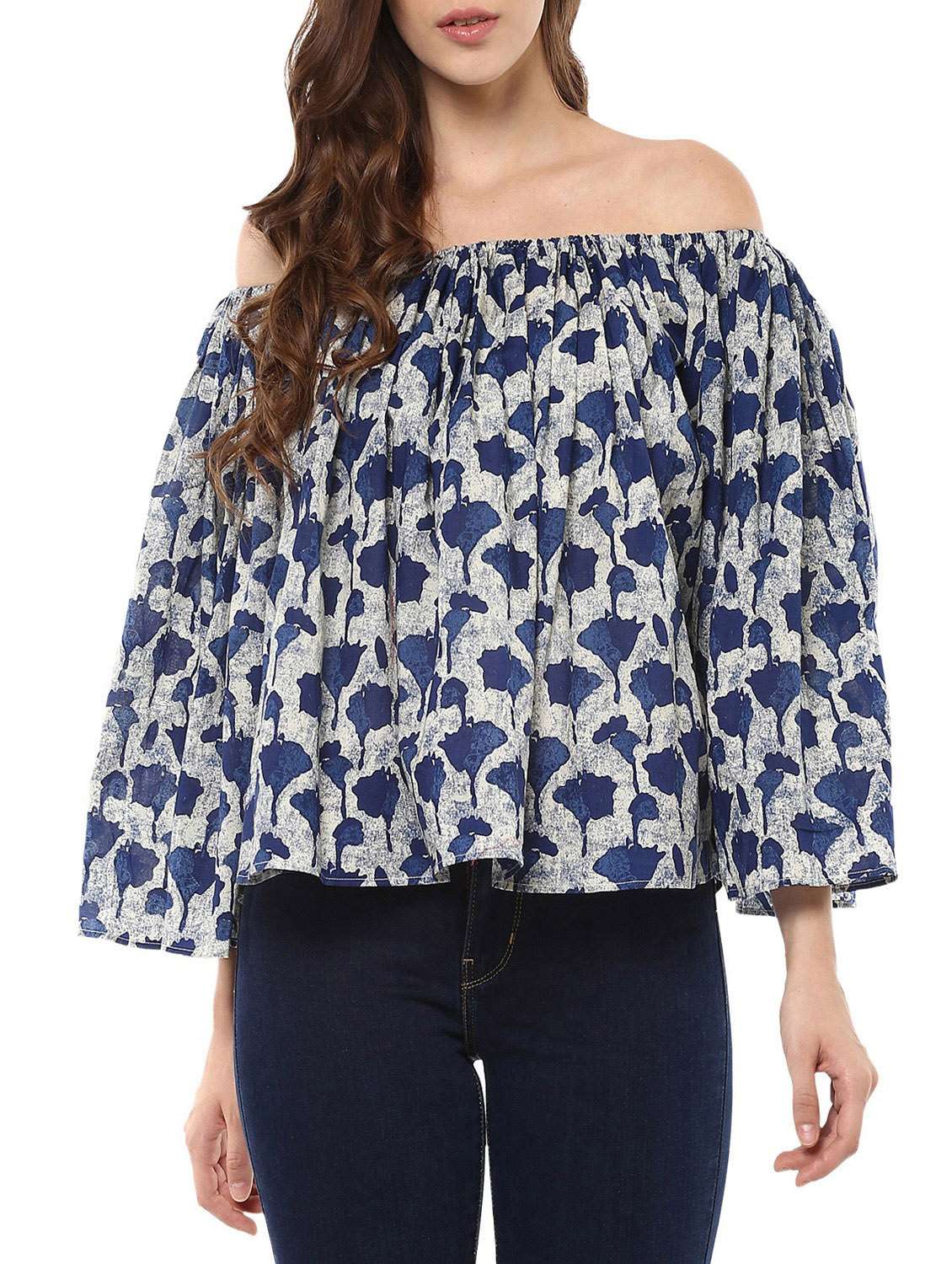 blue off shoulder top