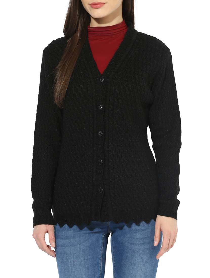black woolen cardigan