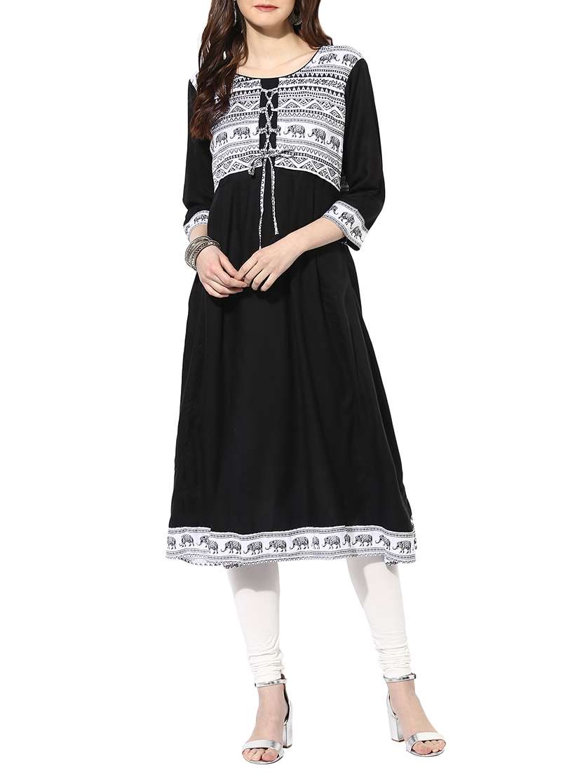 black cotton flatred kurta