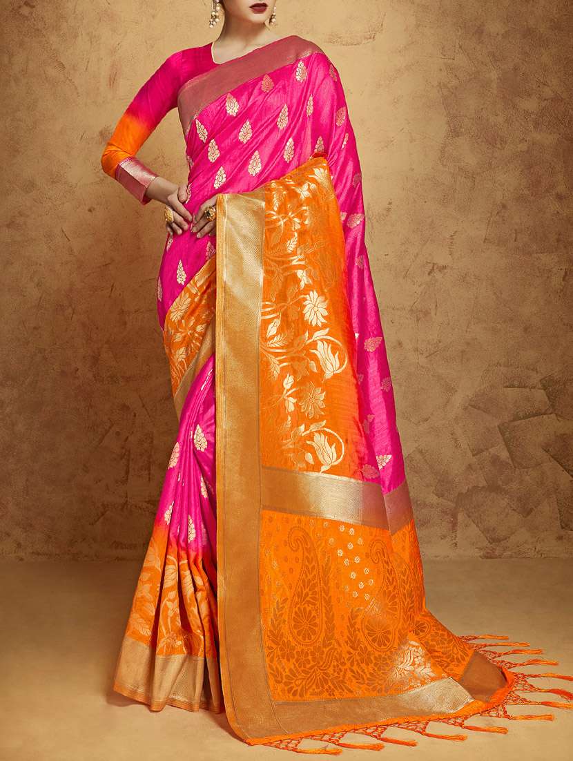 pink silk banarasi saree with blouse