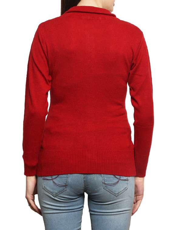 red solid woolen cardigan - 14855433 - Standard Image - 2
