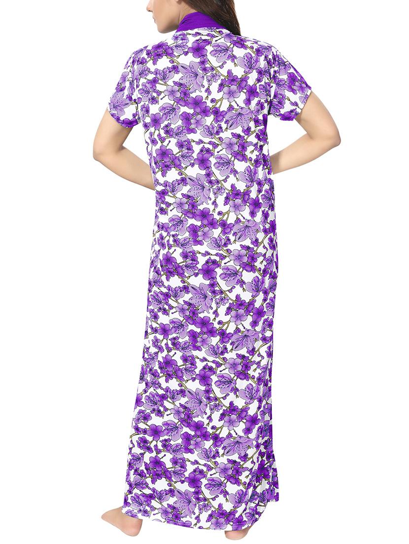purple printed nightwear gown - 14860591 - Standard Image - 2